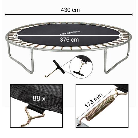 Arebos  Tapis de saut Ø 376 cm pour trampolines de Ø 430 cm, ressorts de 178 mm et 88 œillets 