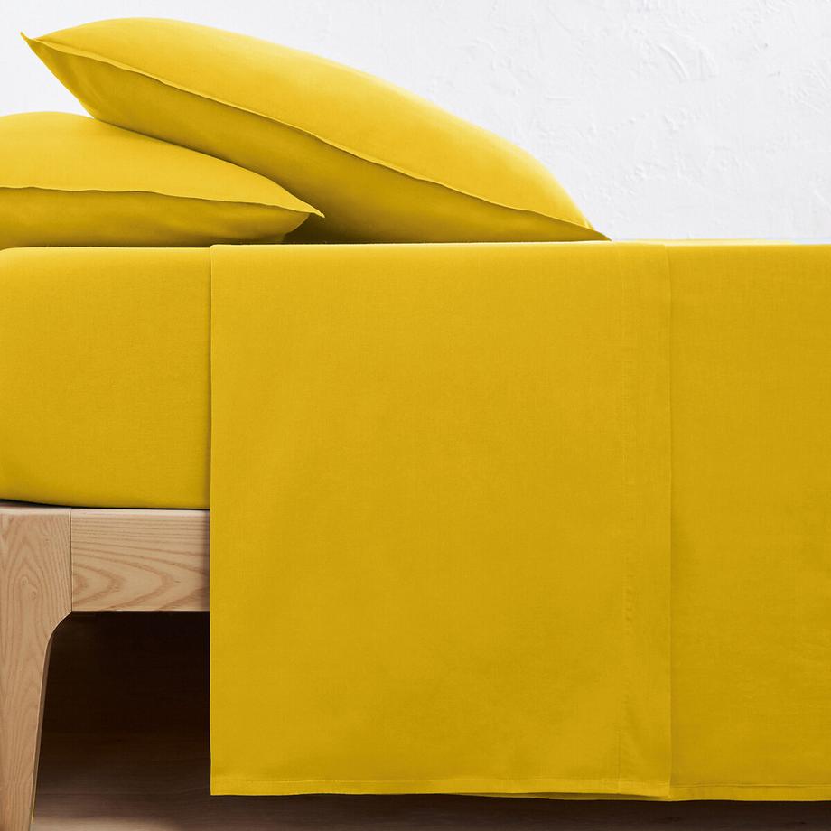 Drap plat uni en coton lavé