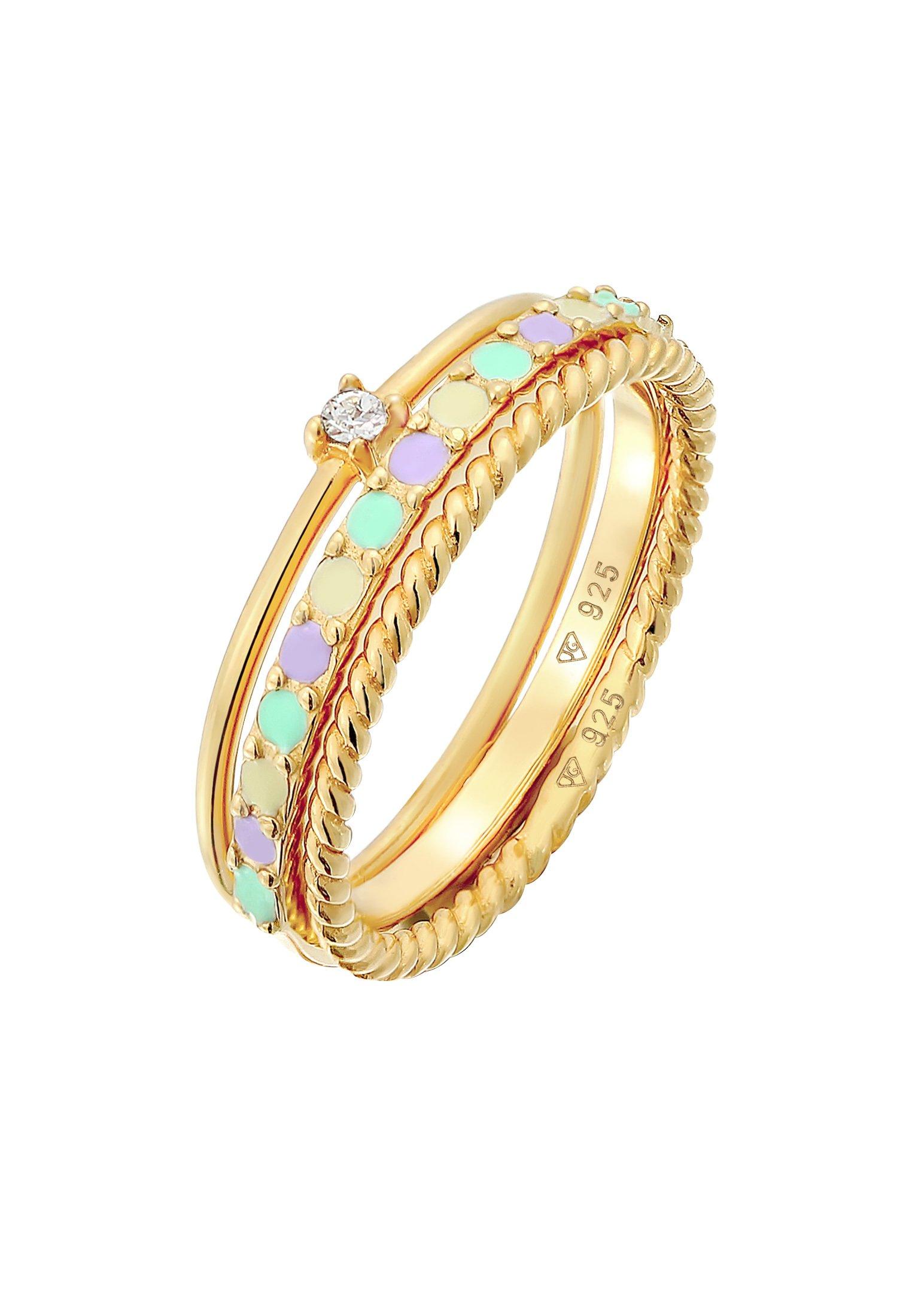 Image of Ring Multi-color Emaille Kristall 3er Set Damen Gold 56mm