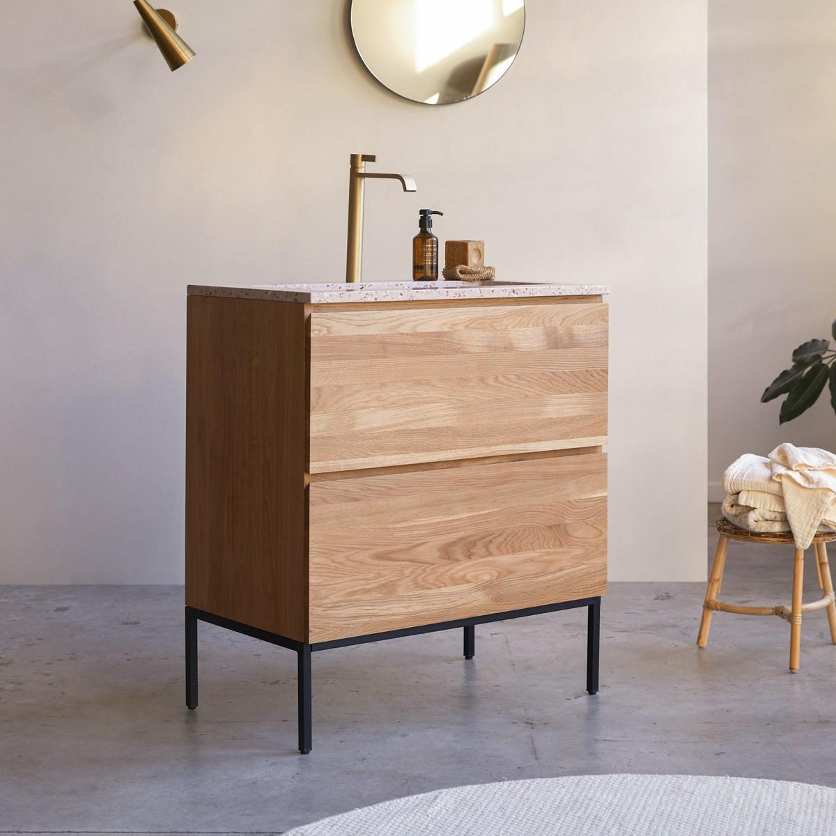 Tikamoon Mobile per il bagno in quercia massello e battuto di terrazzo premium Pink 80 cm Nova  