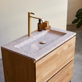 Tikamoon Meuble salle de bain en chêne massif et terrazzo premium Pink 80 cm Nova  