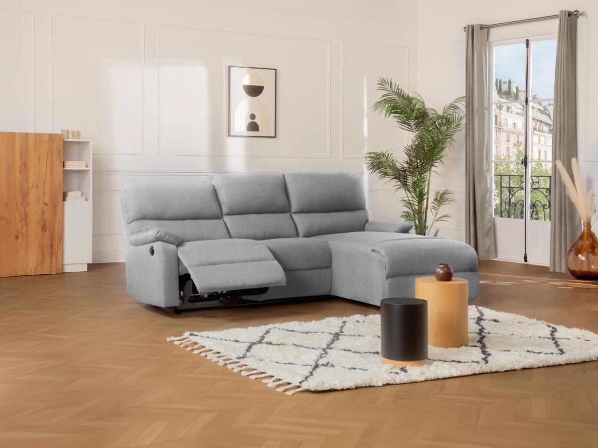 Vente-unique Ecksofa Relaxsofa elektrisch - Stoff - Ecke Rechts - Hellgrau - LUNANO  