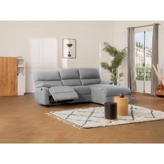 Vente-unique Ecksofa Relaxsofa elektrisch - Stoff - Ecke Rechts - Hellgrau - LUNANO  