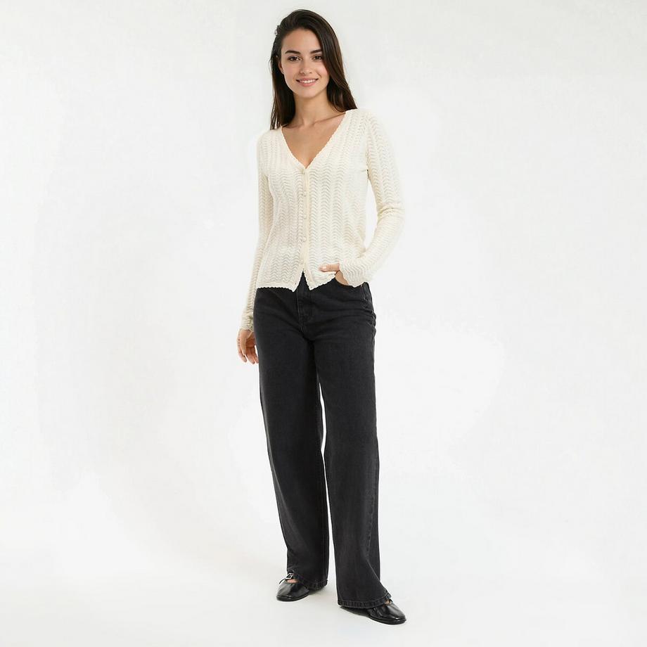 La Redoute Collections Feinstrick Pointelle V-Ausschnitt Cardigan  