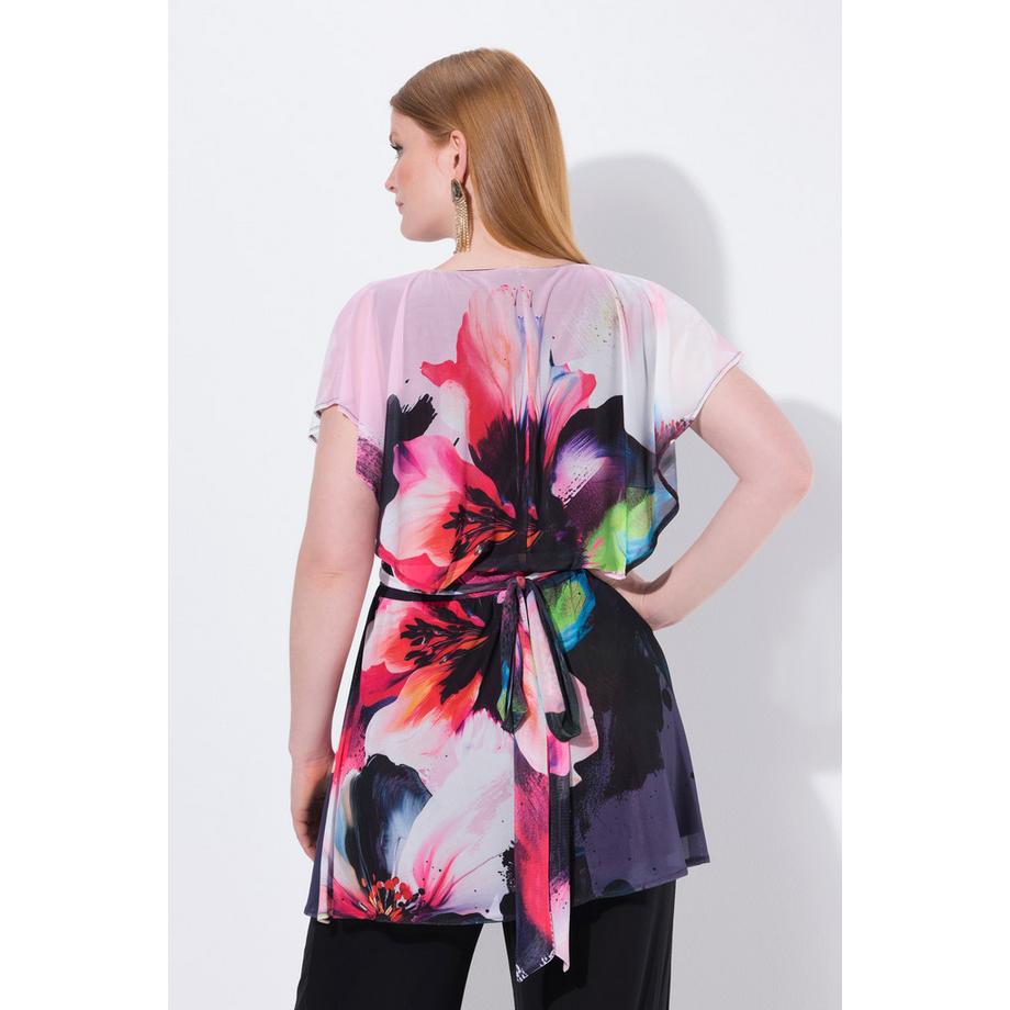 Ulla Popken Tunica Chiffon Mantella Mezze Maniche Ad Aletta  