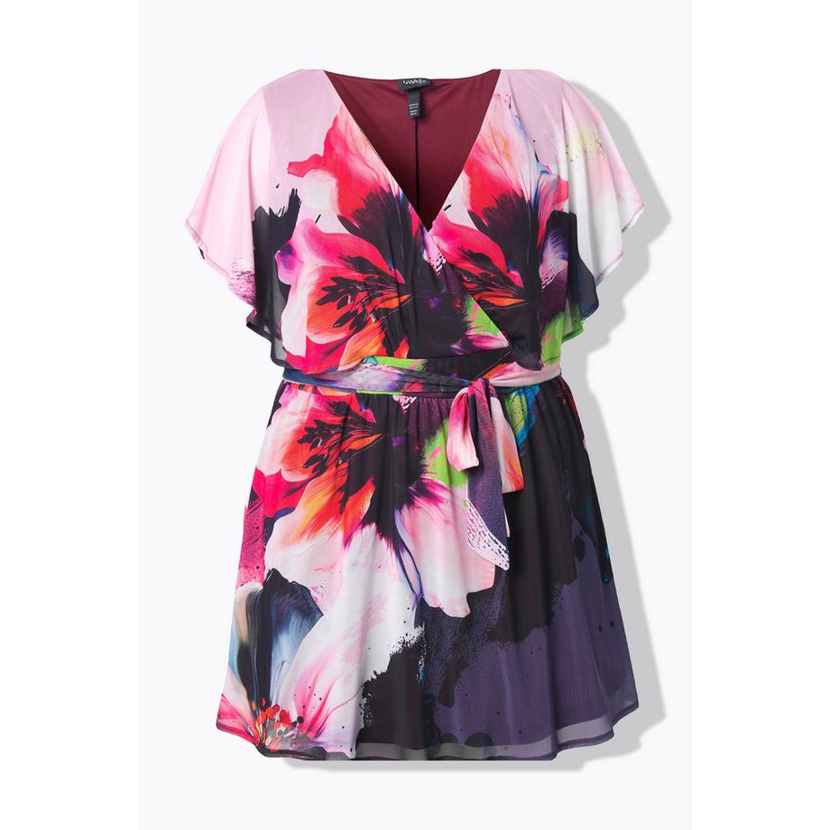 Ulla Popken Tunica Chiffon Mantella Mezze Maniche Ad Aletta  