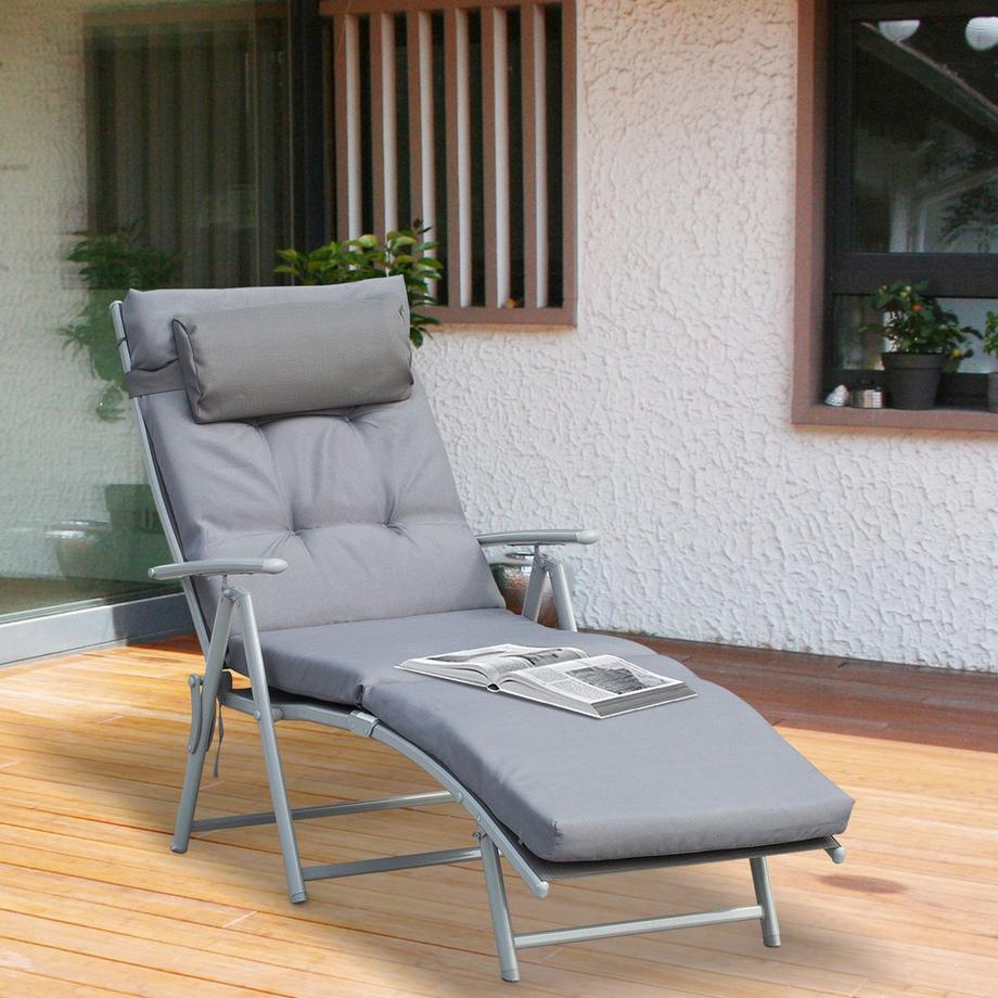 Northio Lettino Prendisole Da Spiaggia Lettino Da Giardino Pieghevole Regolabile Con Cuscino Da Giardino In Tessuto Metallico Grigio 137 X 63,5 X 100,5 Cm  