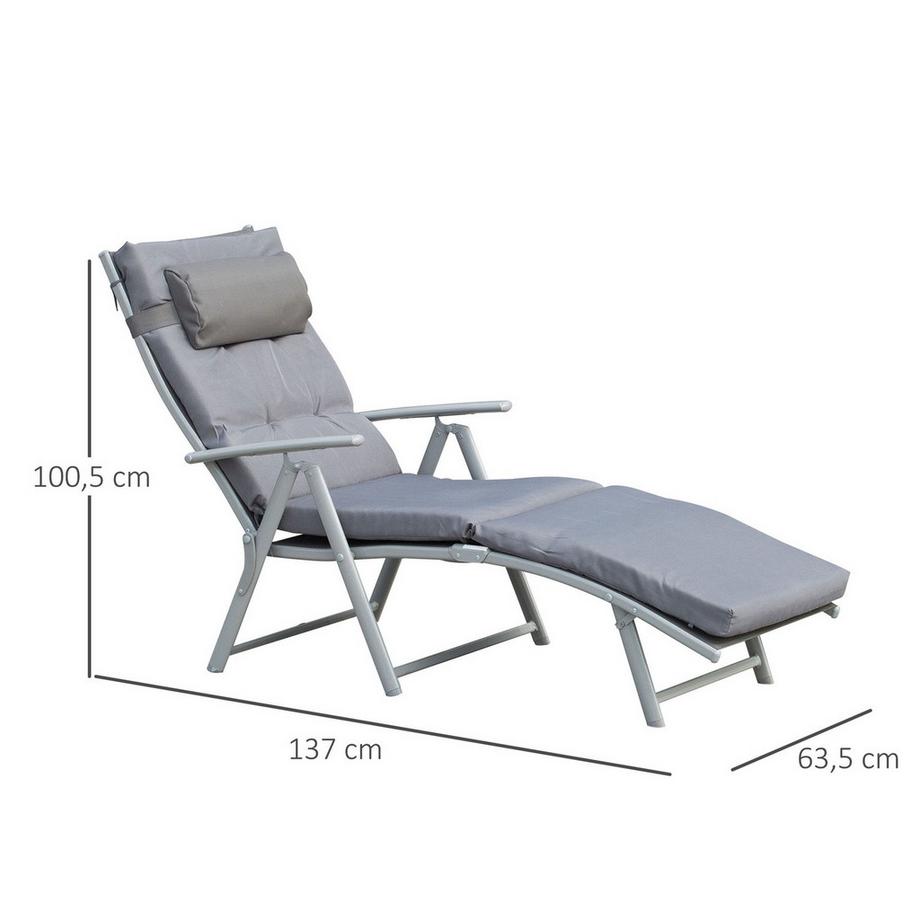Northio Lettino Prendisole Da Spiaggia Lettino Da Giardino Pieghevole Regolabile Con Cuscino Da Giardino In Tessuto Metallico Grigio 137 X 63,5 X 100,5 Cm  