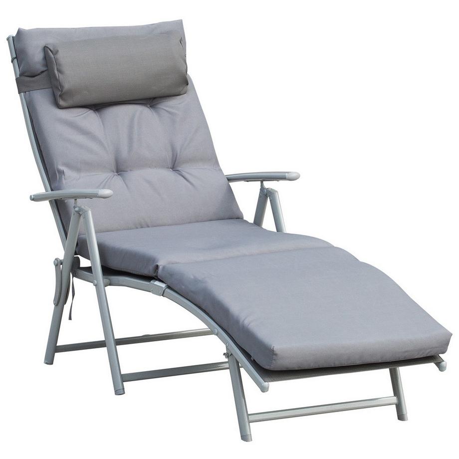 Lettino Prendisole Da Spiaggia Lettino Da Giardino Pieghevole Regolabile Con Cuscino Da Giardino In Tessuto Metallico Grigio 137 X 63,5 X 100,5 Cm