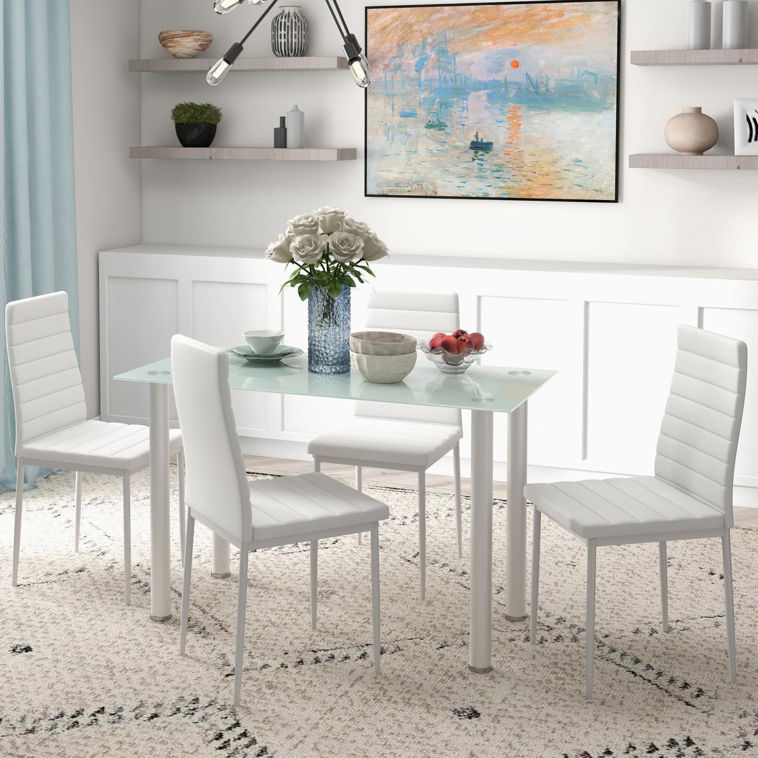 Northio 5-Tlg. Essgruppe, Esstisch Mit 4 Stühlen, Küchentisch Mit Hartglasplatte, Esszimmergruppe, Stahl, Schwarz  