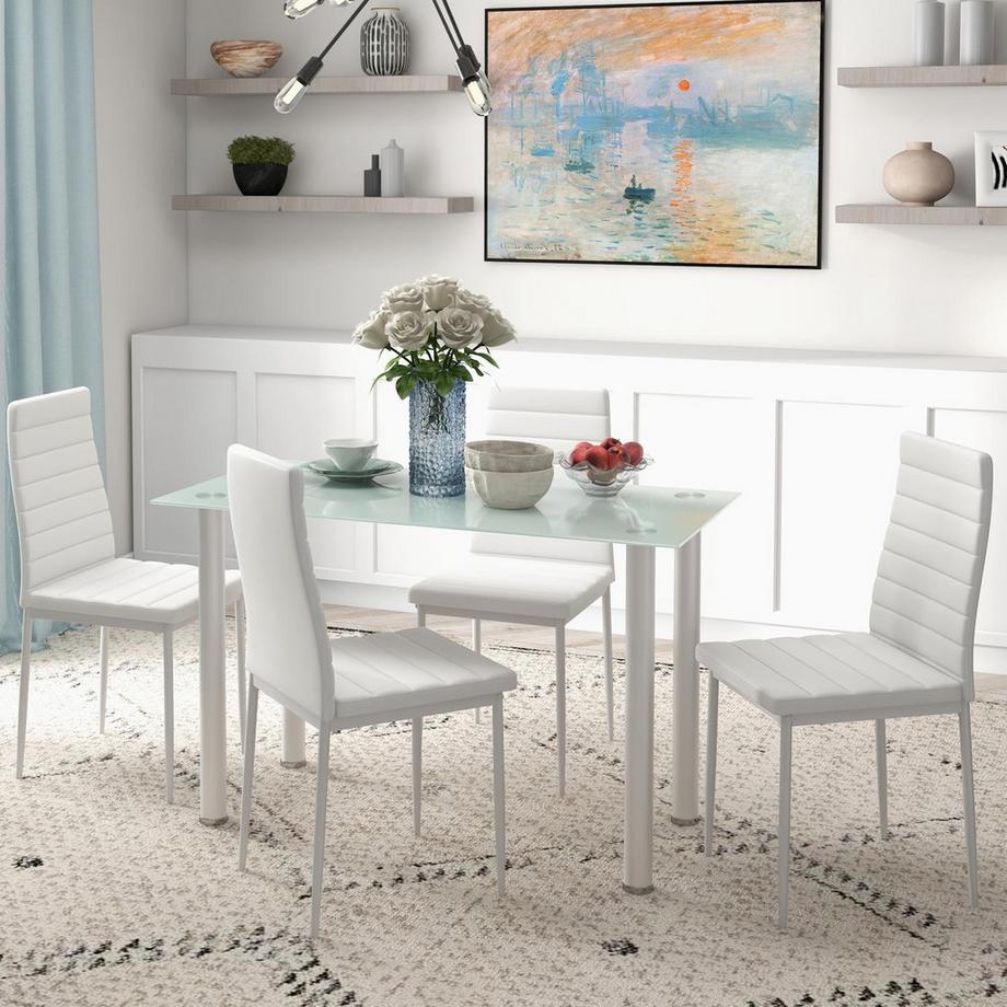 Northio 5-Tlg. Essgruppe, Esstisch Mit 4 Stühlen, Küchentisch Mit Hartglasplatte, Esszimmergruppe, Stahl, Schwarz  