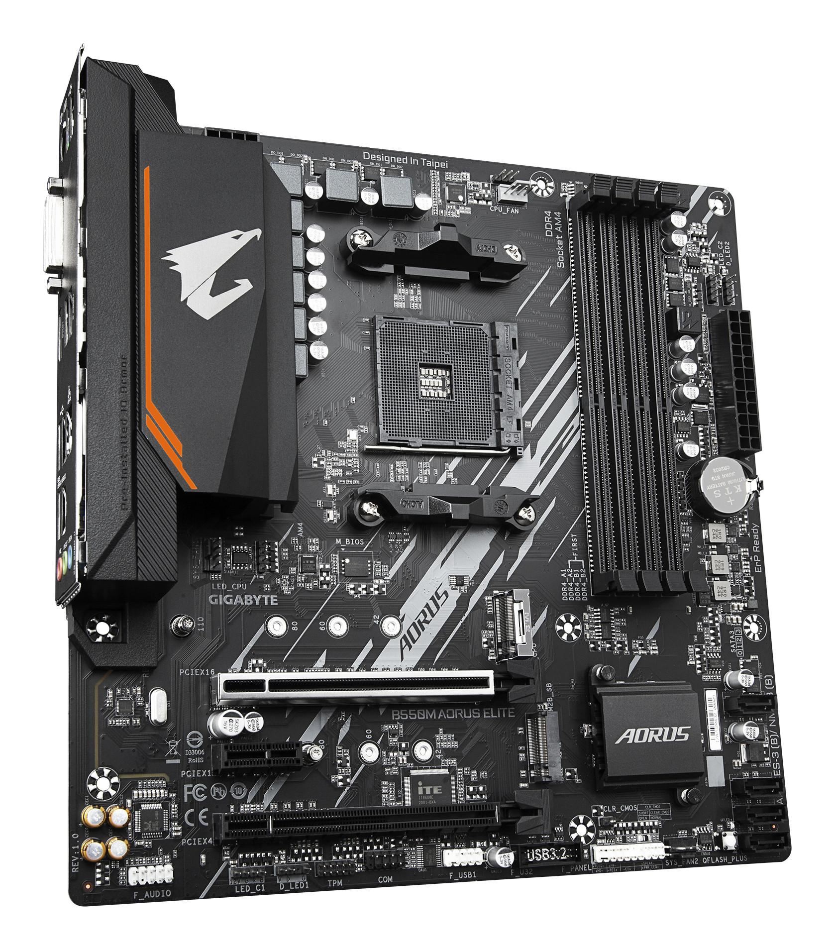 Gigabyte  B550M AORUS ELITE Scheda madre - CPU AMD Ryzen 5000, VRM a 5+3 fasi, fino a 4733 MHz DDR4, 1xPCIe 4.0 + 1xPCIe 3.0 M.2, LAN 1GbE, USB 3.2 Gen 1 