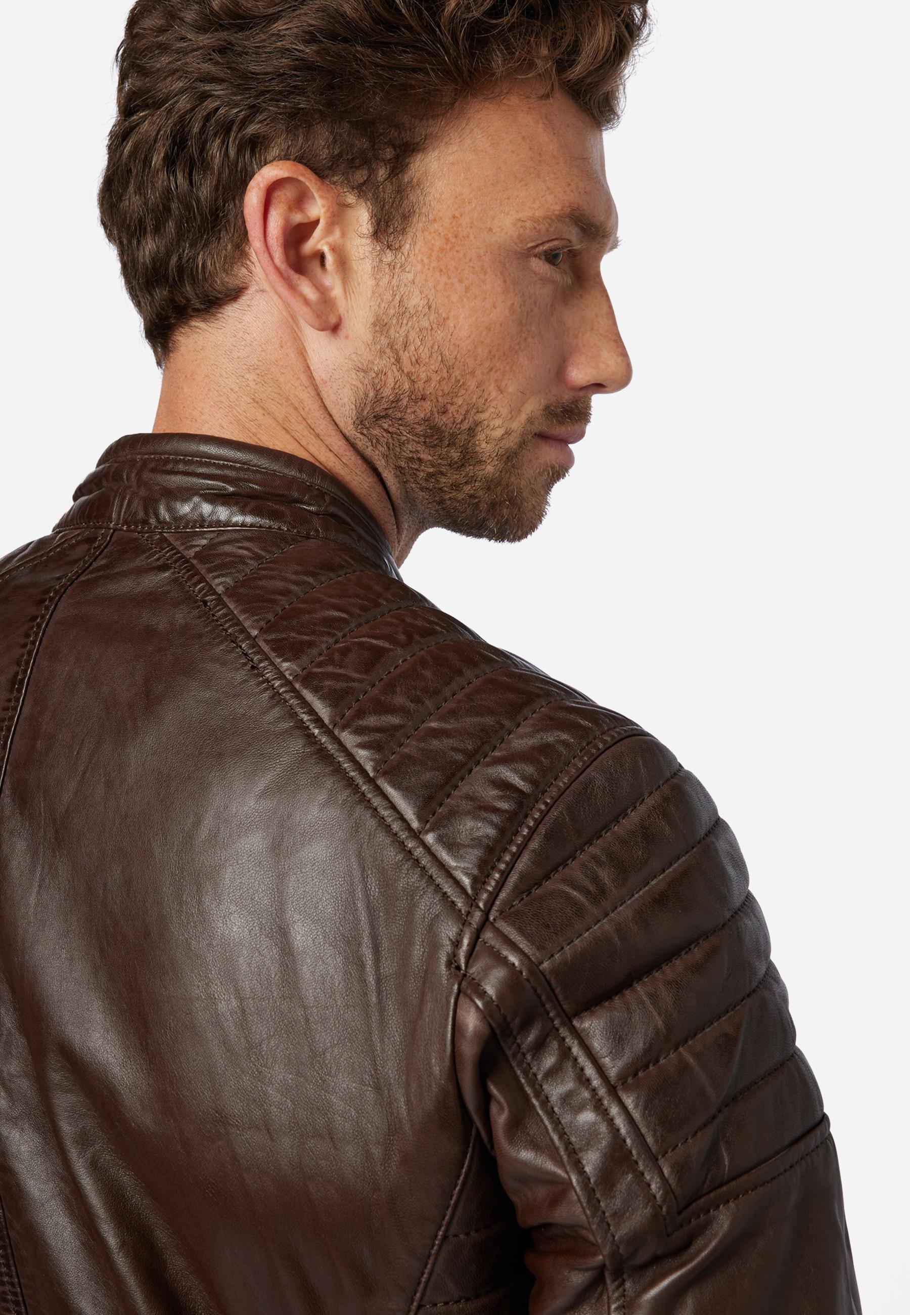 RICANO  Blouson en cuir pour homme Cooper - style motard avec col montant 