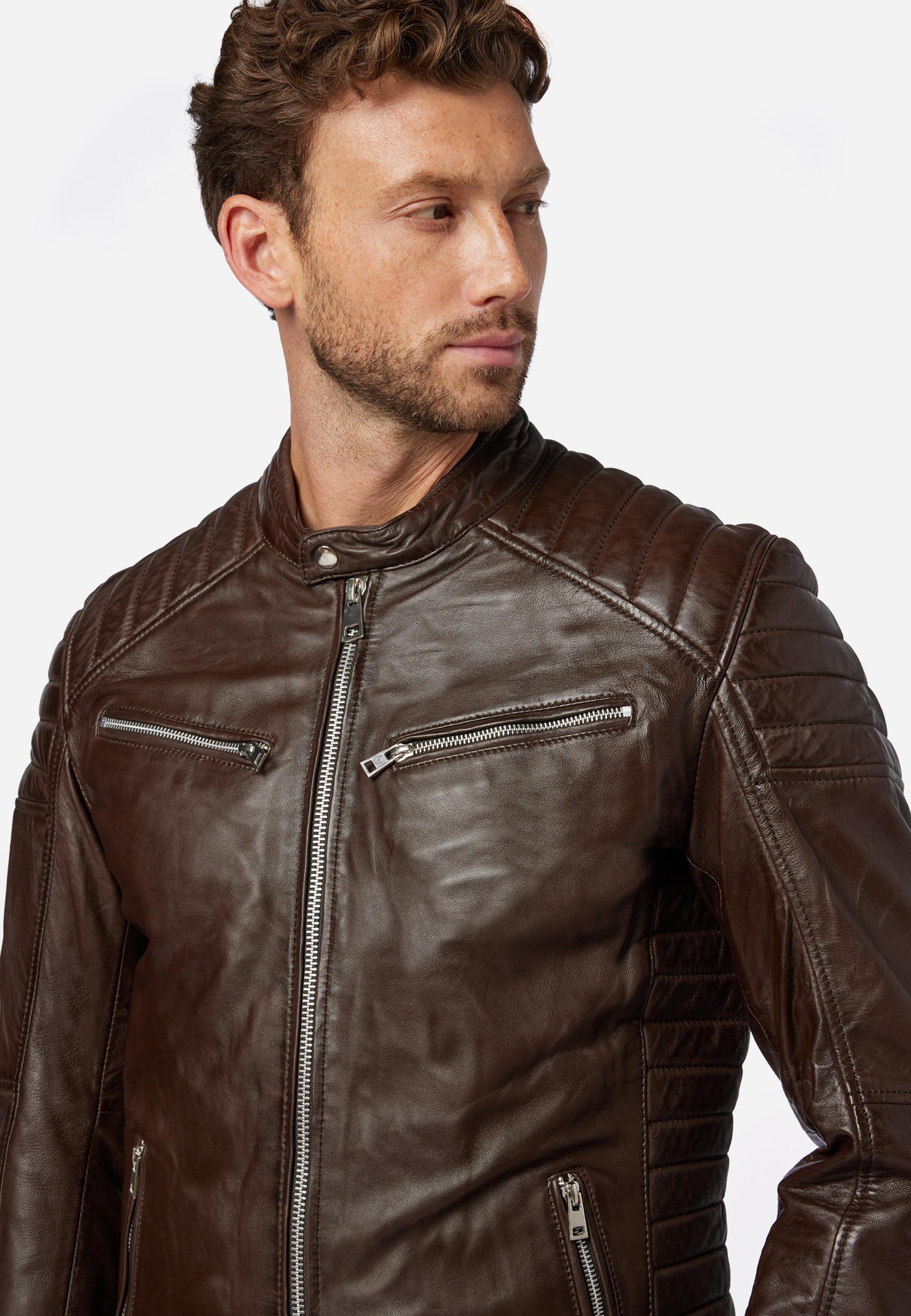 RICANO  Blouson en cuir pour homme Cooper - style motard avec col montant 