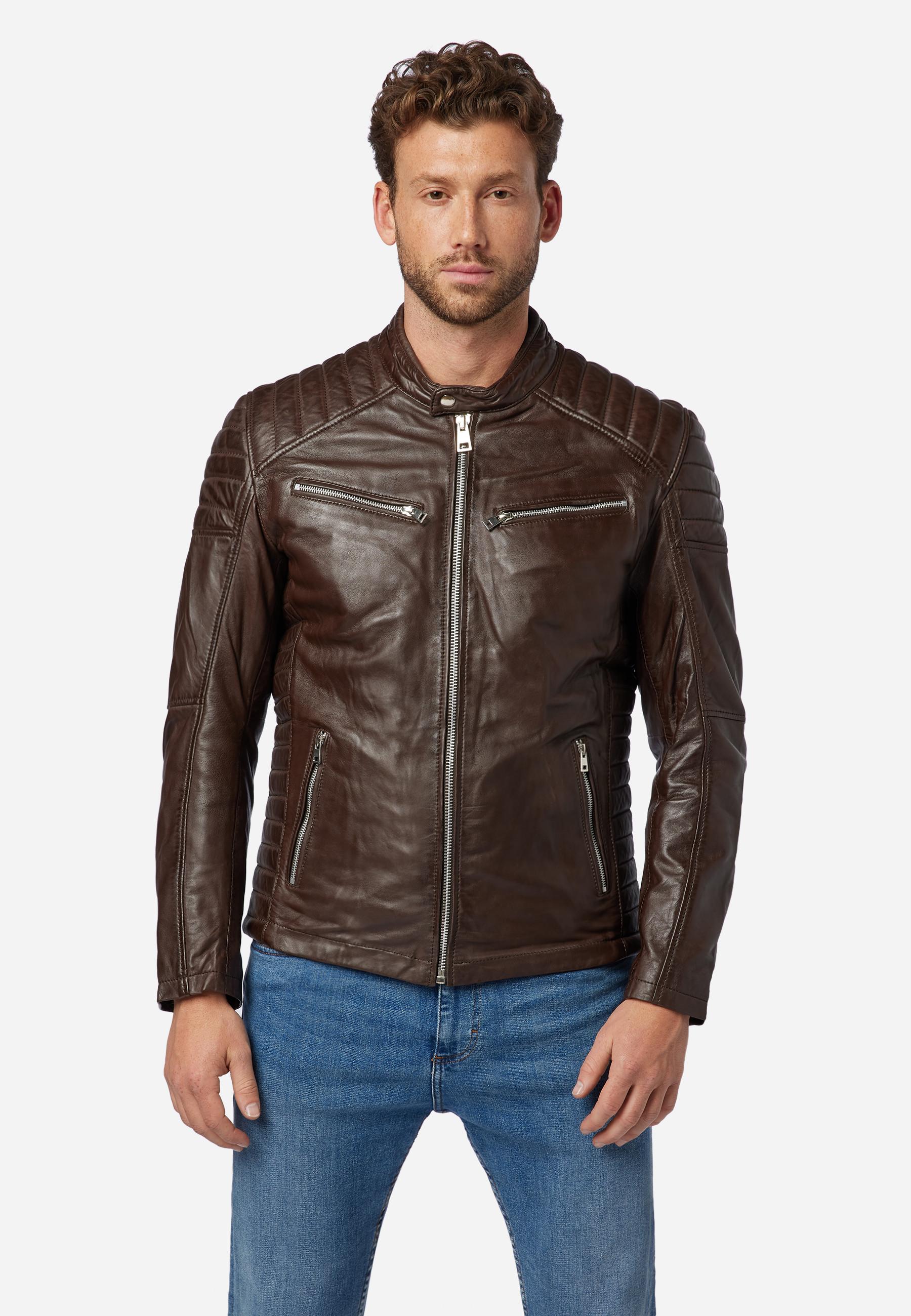 RICANO  Blouson en cuir pour homme Cooper - style motard avec col montant 