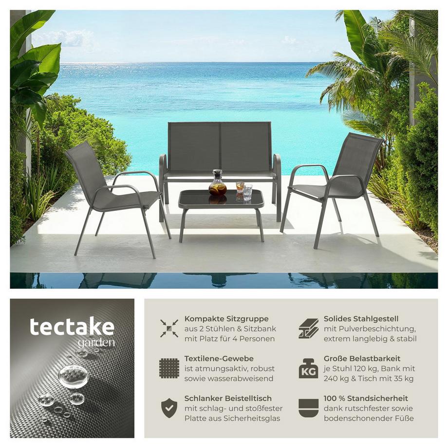 Tectake Sitzgruppe Nora für 4 Personen atmungsaktives, wasserabweisendes Textilene-Gewebe  