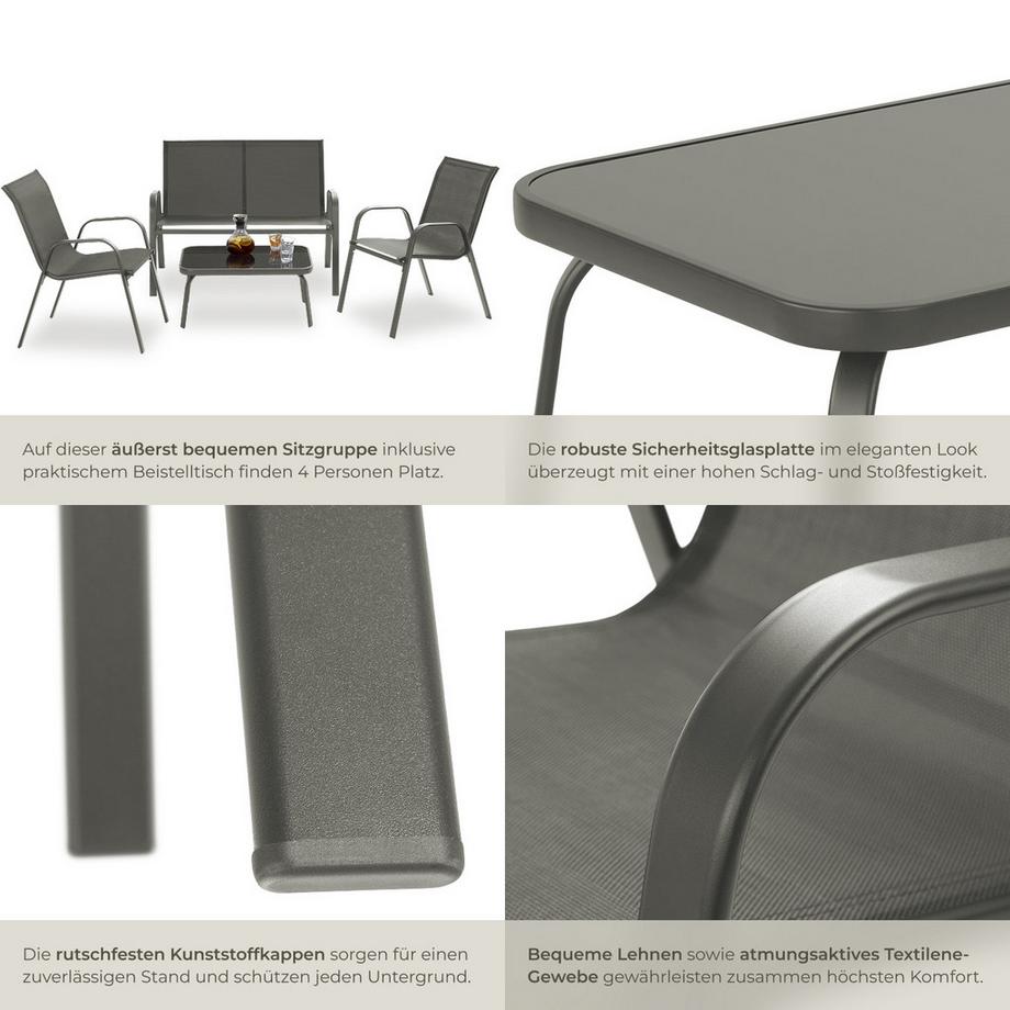 Tectake Sitzgruppe Nora für 4 Personen atmungsaktives, wasserabweisendes Textilene-Gewebe  