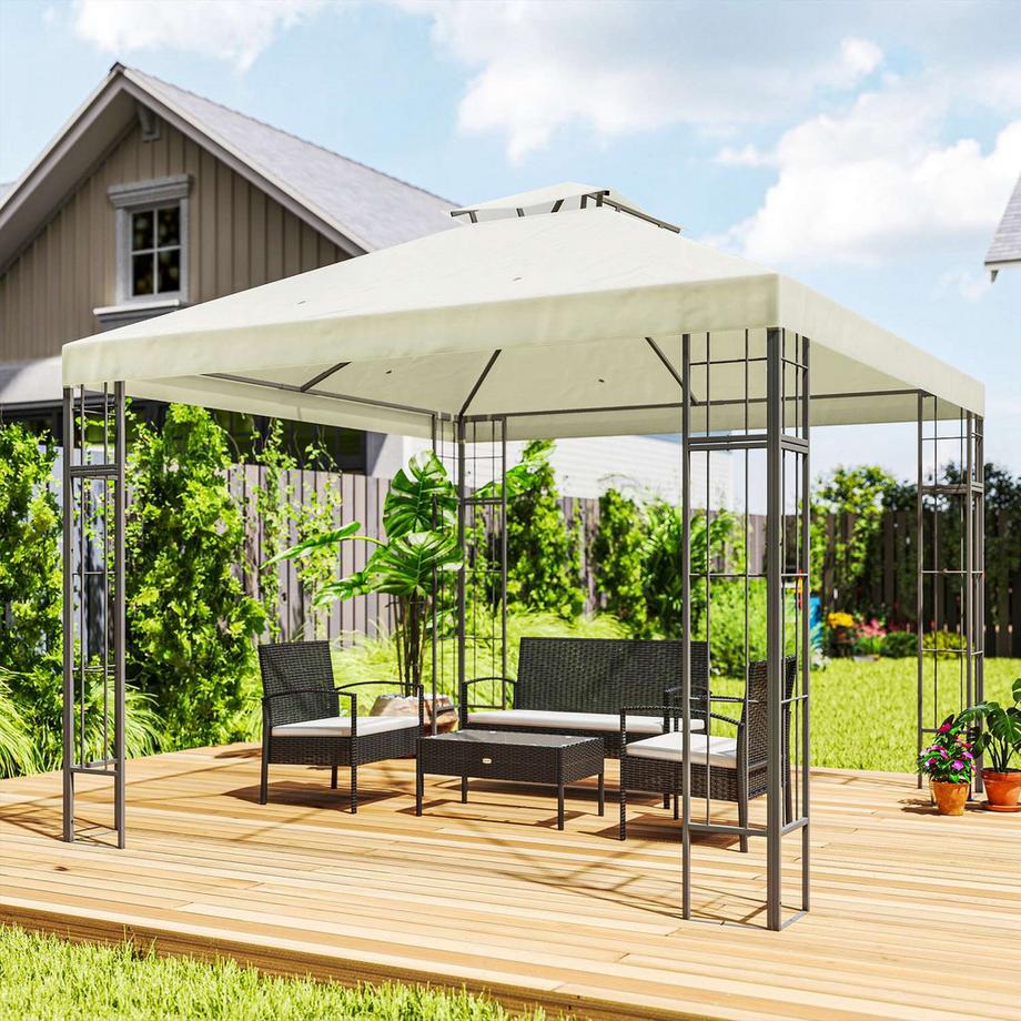 Northio Gazebo con doppio tetto, ca. 3x3 m, impermeabile, stabile, resistente all'inverno, padiglione da giardino con protezione UV, tendone per feste in metallo, per giardino, terrazza, bianco crema  
