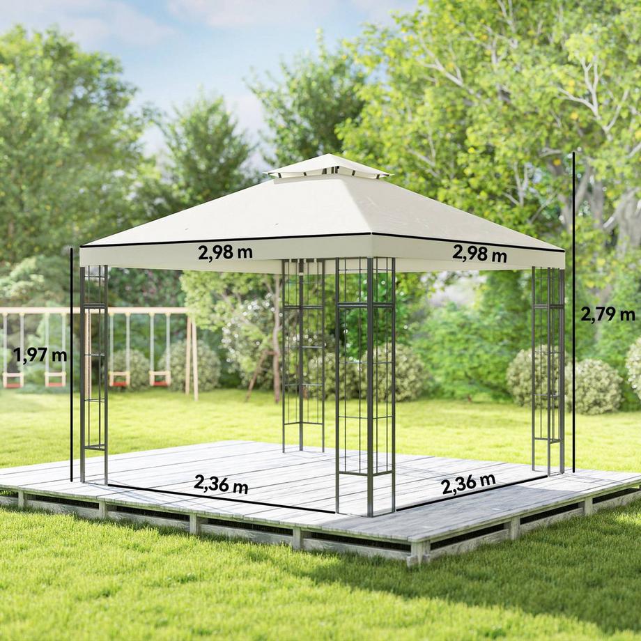 Northio Gazebo con doppio tetto, ca. 3x3 m, impermeabile, stabile, resistente all'inverno, padiglione da giardino con protezione UV, tendone per feste in metallo, per giardino, terrazza, bianco crema  