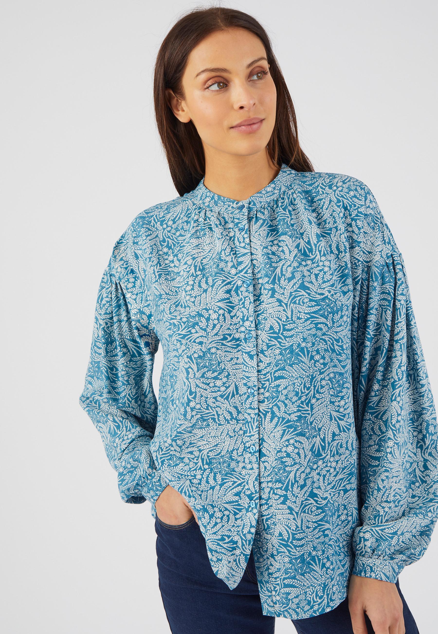 Image of Fließende Bluse Mit Blättermuster Damen Blau 38