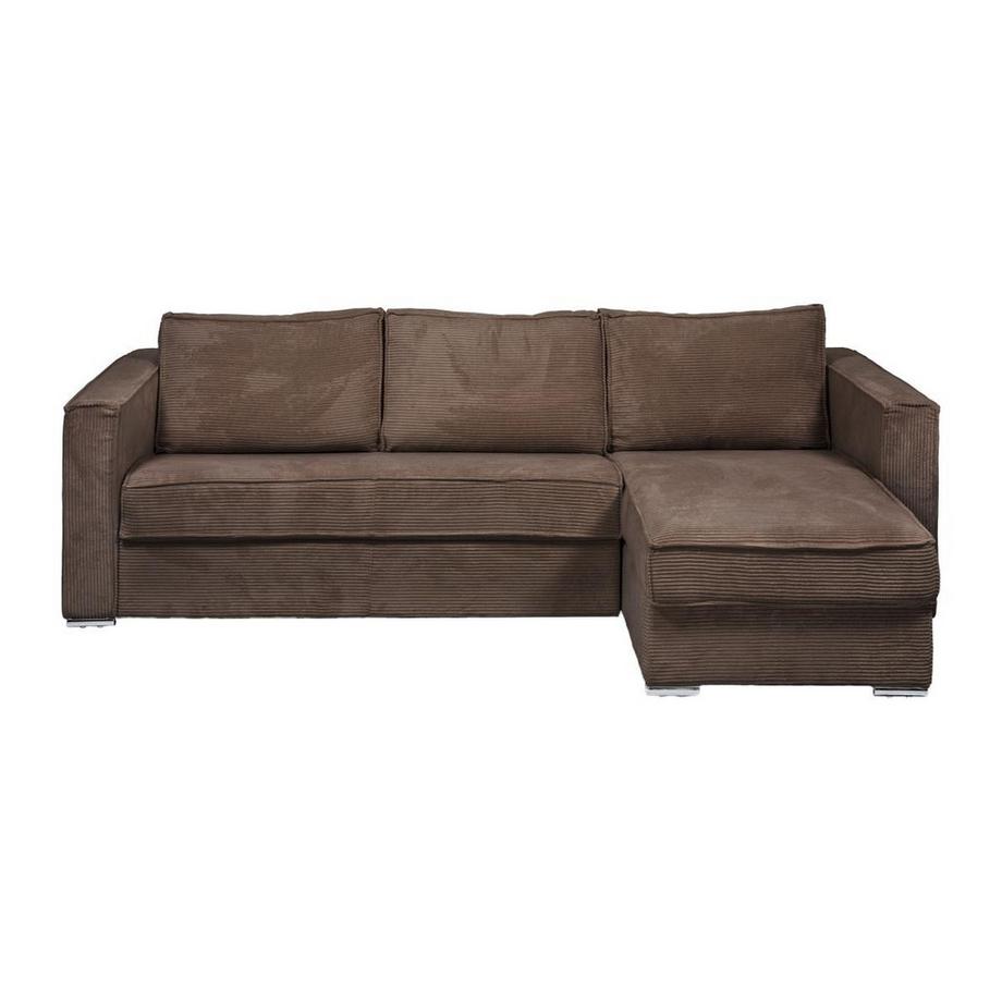 Vente-unique Canapé d'angle convertible express et réversible en velours côtelé marron - Couchage à lattes larges 160 cm - Matelas 22 cm LORETO  