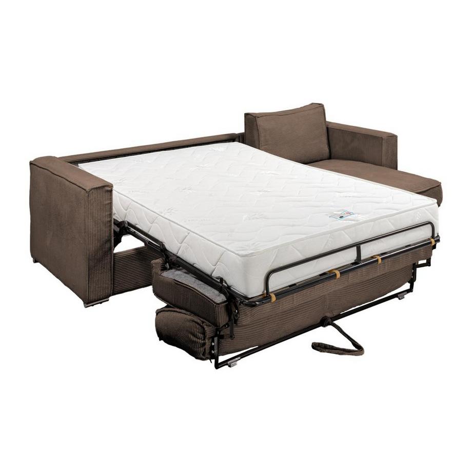 Vente-unique Canapé d'angle convertible express et réversible en velours côtelé marron - Couchage à lattes larges 160 cm - Matelas 22 cm LORETO  
