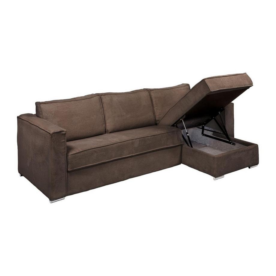 Vente-unique Canapé d'angle convertible express et réversible en velours côtelé marron - Couchage à lattes larges 160 cm - Matelas 22 cm LORETO  