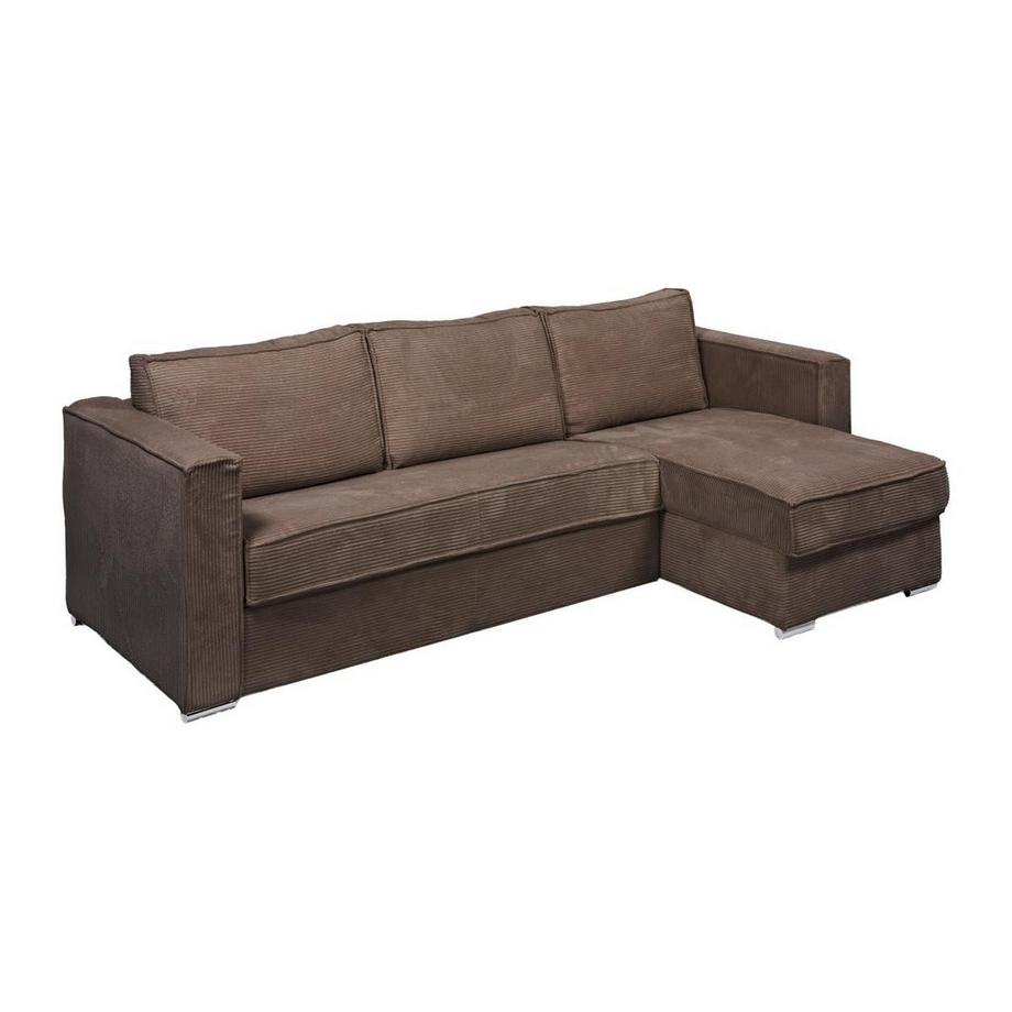 Canapé d'angle convertible express et réversible en velours côtelé marron - Couchage à lattes larges 160 cm - Matelas 22 cm LORETO
