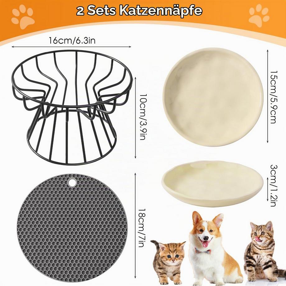 Alopini  Bol Pour Chat Surélevé 2 Pièces, bol de Nourriture pour Chat avec Support en Métal 