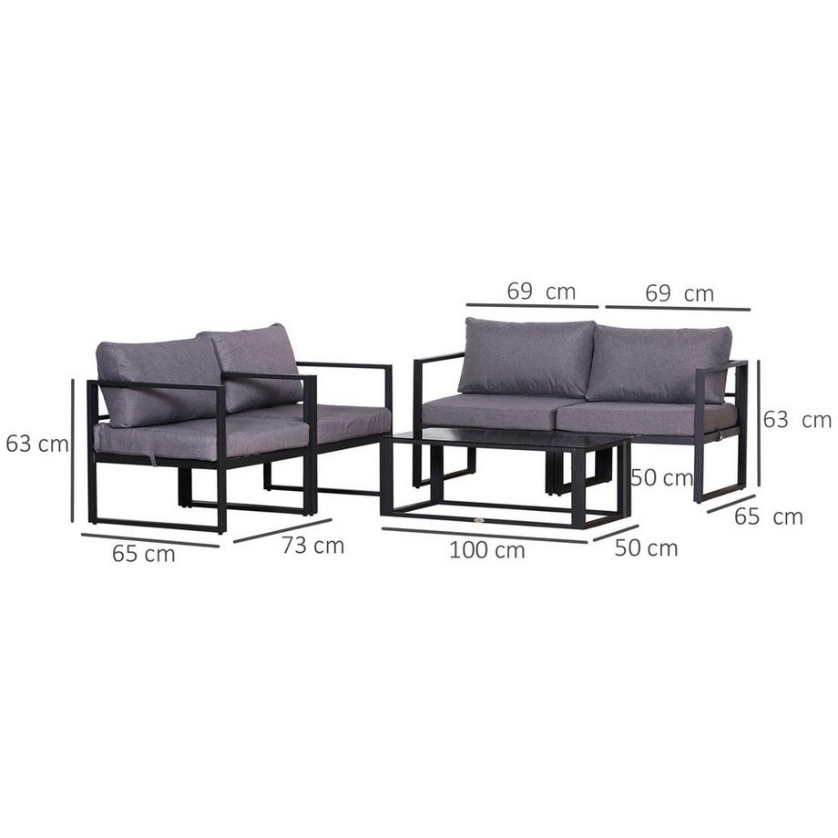 Northio Vierteiliges Gartenmöbel Set, Sitzgruppe, Sofa Mit Sitzkissen, Tisch Mit Stauraum, Polyester, Grau, 138 X 69 X 63 Cm  