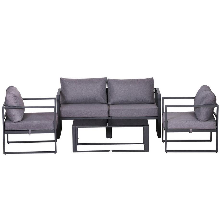 Vierteiliges Gartenmöbel Set, Sitzgruppe, Sofa Mit Sitzkissen, Tisch Mit Stauraum, Polyester, Grau, 138 X 69 X 63 Cm