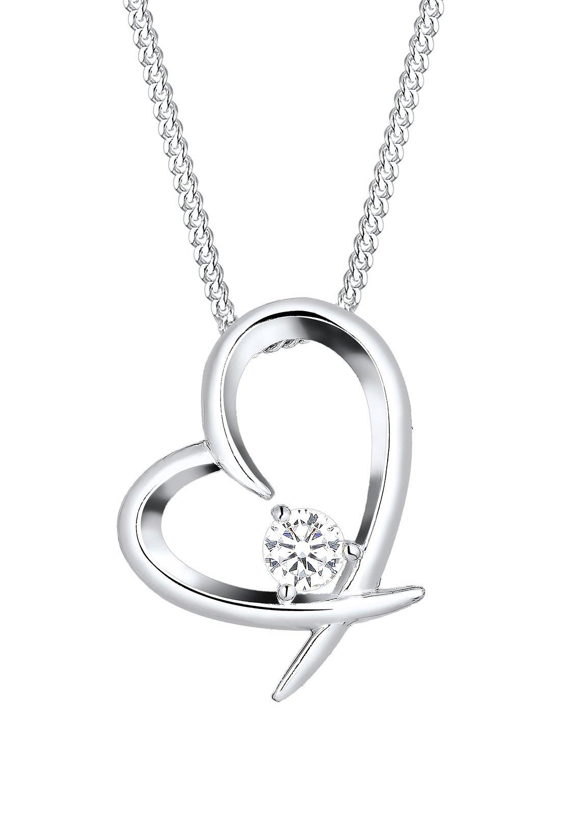 Image of Halskette Herz Geschwungen Zirkonia Damen Weiss 45cm