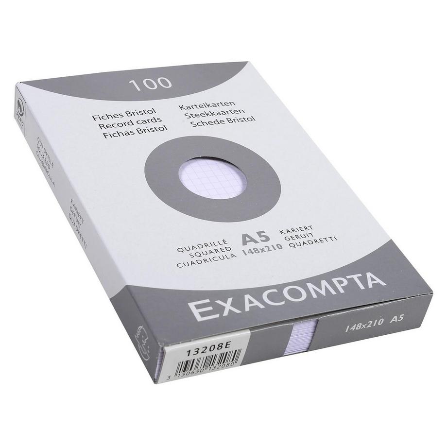 Exacompta Confezione 100 cartoncini bristol - bianco a quadretti 5x5 senza perforazione 148x210mm - x 10  