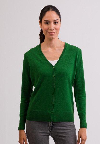 Image of Kaschmir Cardigan V-ausschnitt Damen Grün L
