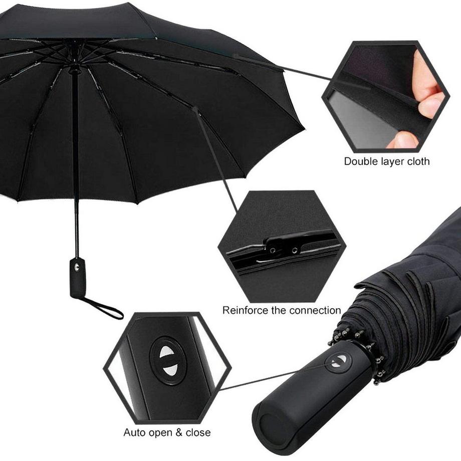 eStore Regenschirm, Kompakt - 105 cm - Schwarz  