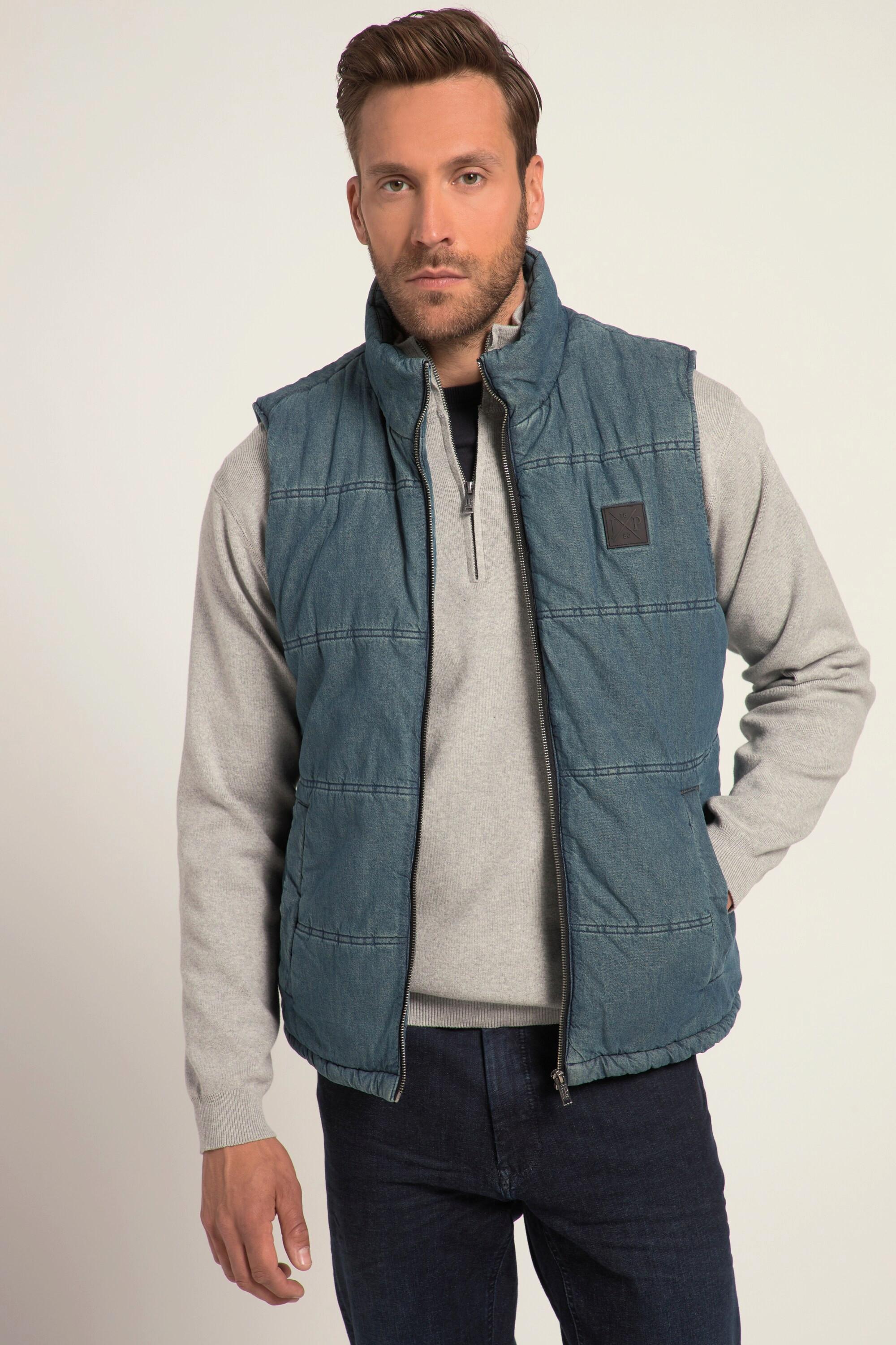 JP1880  Gilet con effetto jeans, fodera calda e collo alto, fino alla tg. 8XL 