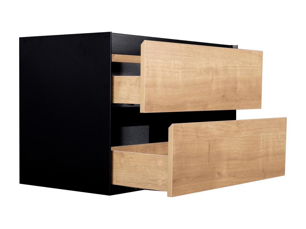 Vente-unique Waschbeckenunterschrank hängend - 80 cm - Holzfarben & Schwarz - LANNICK  