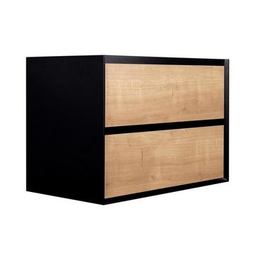 Waschbeckenunterschrank hängend - 80 cm - Holzfarben & Schwarz - LANNICK