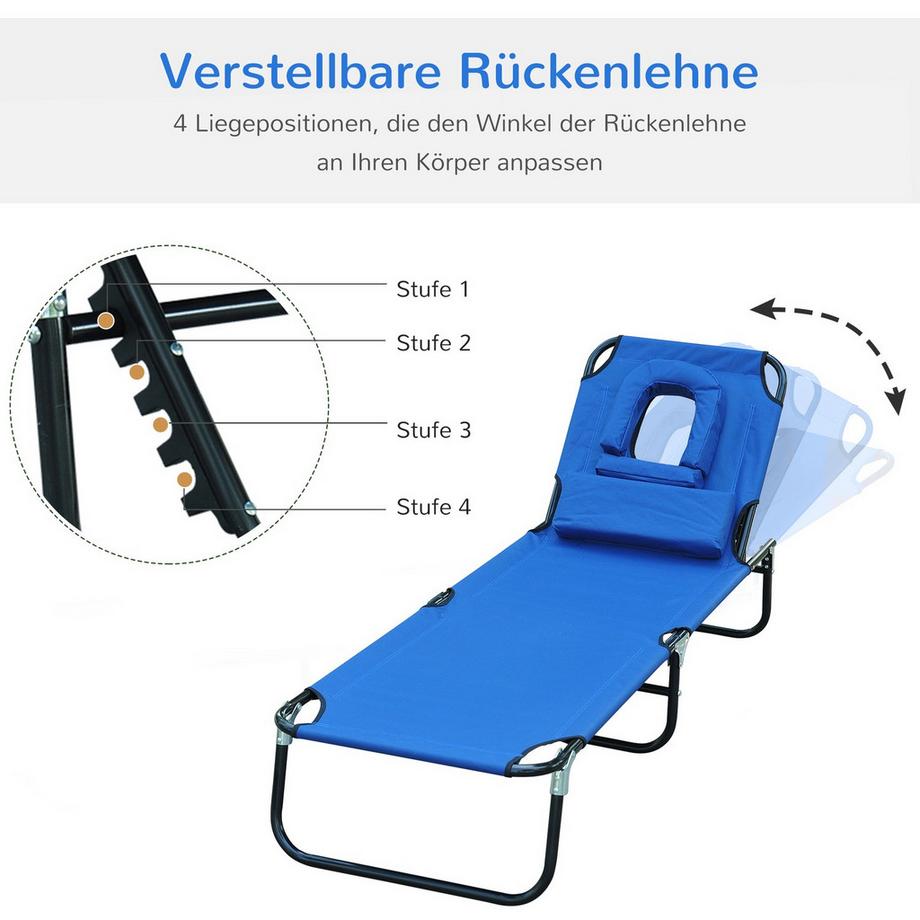 Northio Sonnenliege Gartenliege Relaxliege Dreibeinliege Mit Lesefenster Gesichtsöffnung Blau  