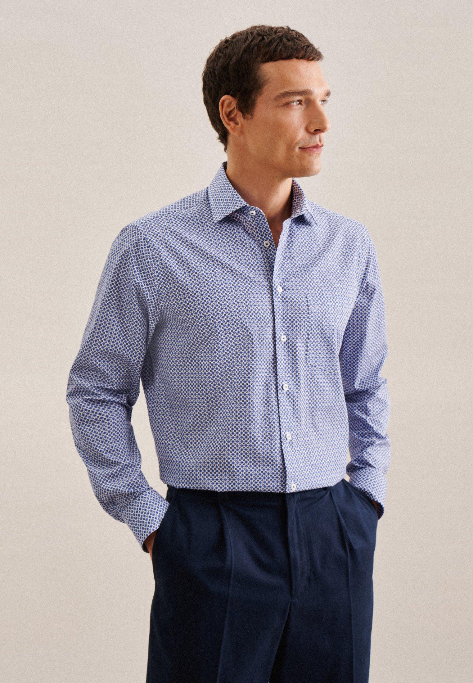 Image of Business Hemd Regular Fit Langarm Kleinmuster Herren Hellblau 38