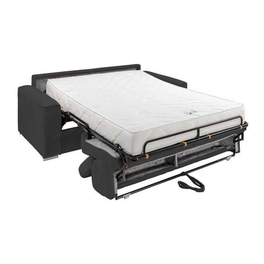 Vente-unique Canapé 3 places convertible express en velours côtelé gris - Couchage 140 cm - Matelas 22 cm mémoire de forme - VIZIR  