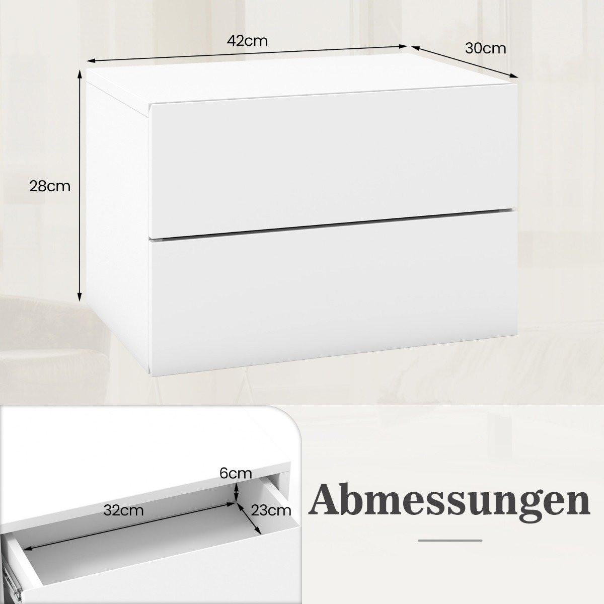 Northio Table de chevet étagère murale suspendue avec 2 tiroirs table d'appoint murale 42 x 30 x 28 cm blanc  