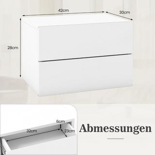 Northio Table de chevet étagère murale suspendue avec 2 tiroirs table d'appoint murale 42 x 30 x 28 cm blanc  