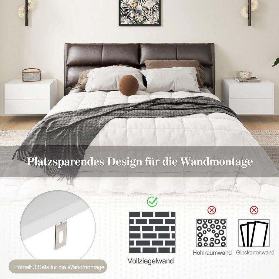 Northio Nachttisch hängend Wandregal mit 2 Schubladen Beistelltisch wandmontiert 42 x 30 x 28 cm Weiß  