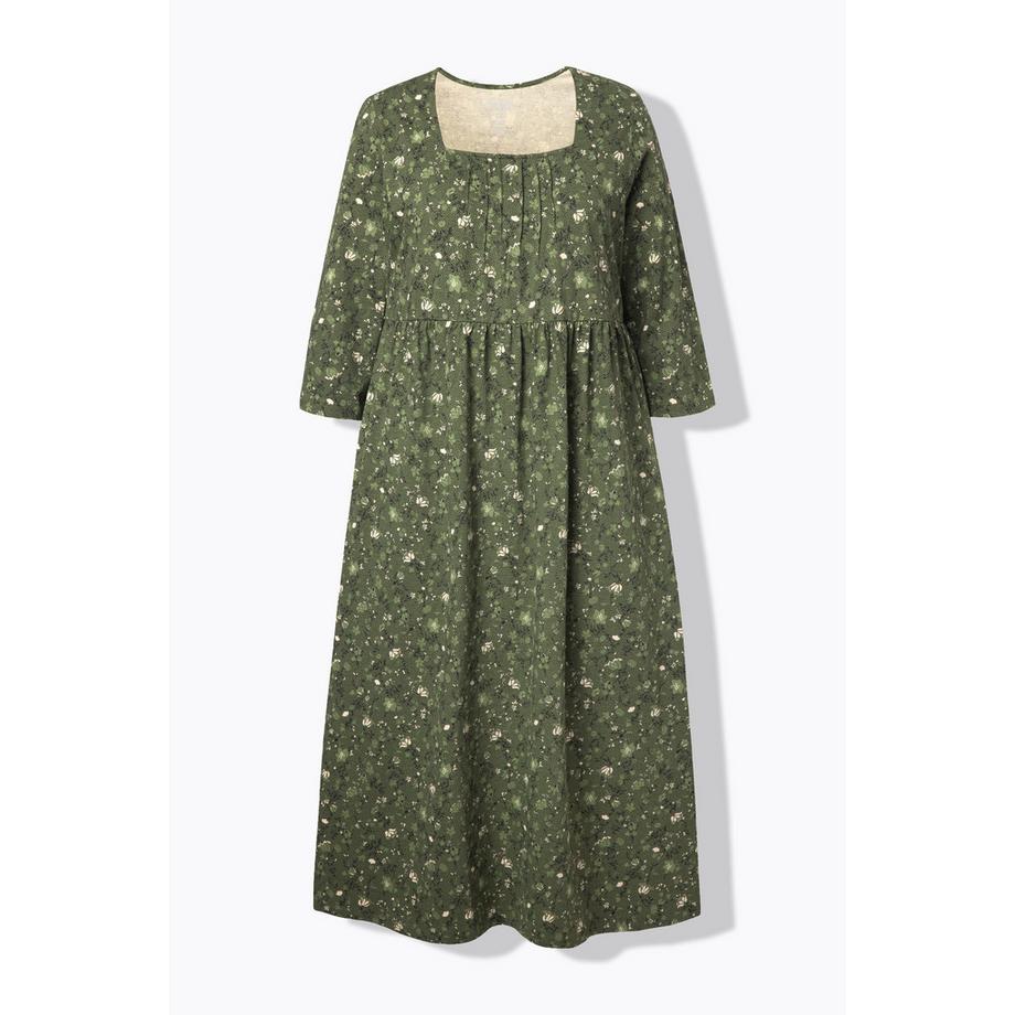 Ulla Popken Jersey Maxikleid Blüten A-Linie Carré-Ausschnitt 3/4-Arm  