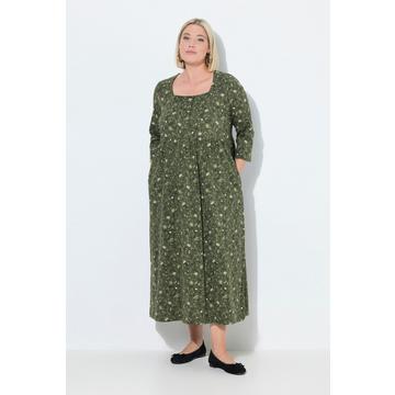 Jersey-Maxikleid, Blüten, A-Linie, Carré-Ausschnitt, 3/4-Arm