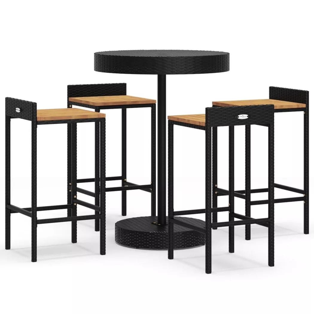 Ensemble de bar jardin 5 pcs noir poly rotin/bois massif acacia Vidaxl
