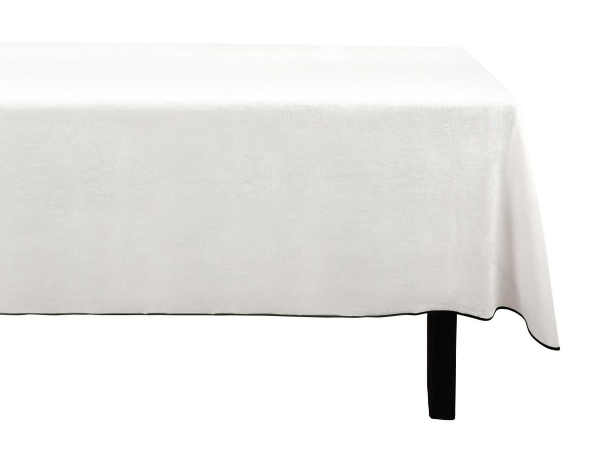 Vente-unique Tovaglia 170 x 300 cm in Cotone e Lino con bordo Nero Bianco sporco - BORINA  