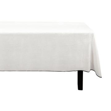 Nappe en coton et lin à bordure noire - 170 x 300 cm - Blanc cassé - BORINA