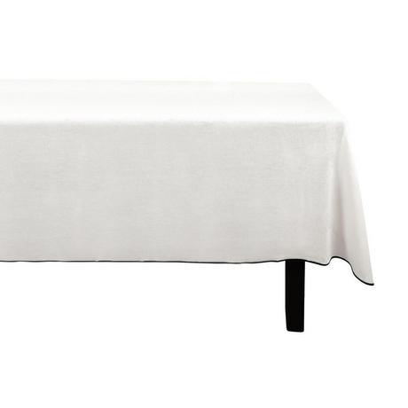 Vente-unique Tovaglia 170 x 300 cm in Cotone e Lino con bordo Nero Bianco sporco - BORINA  